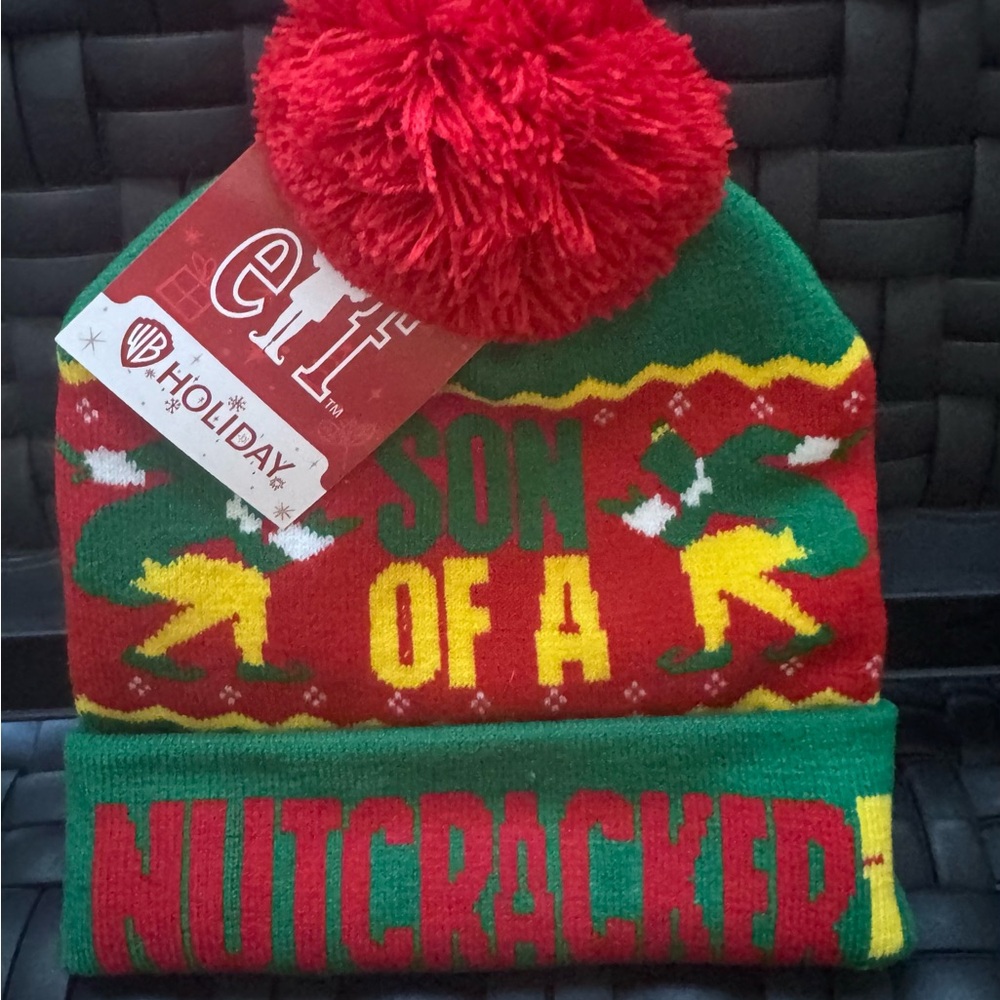 ELF Beanie Son of a Nutcracker Winter Knit Hat Ski Cap w Pom-Pom NEW Christmas